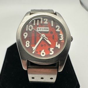 Storm London Designer Red Skeleton See Thru Quartz Stainless Steel Watch Modern
